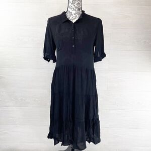 Ganni Madison Half Button Semi Sheer Tiered Midi Shirt Dress